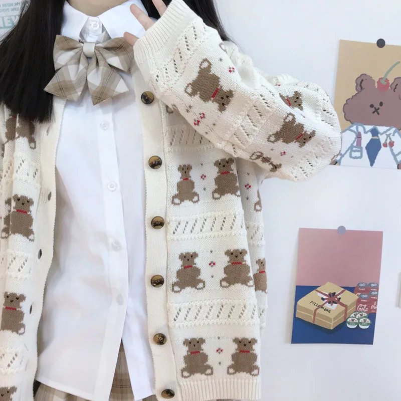 "BEAR BEIGE KNIT" SWEATER CARDIGAN K082406
