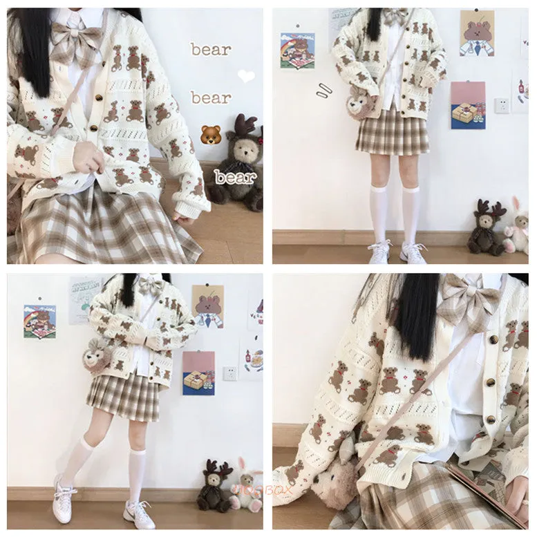 "BEAR BEIGE KNIT" SWEATER CARDIGAN K082406