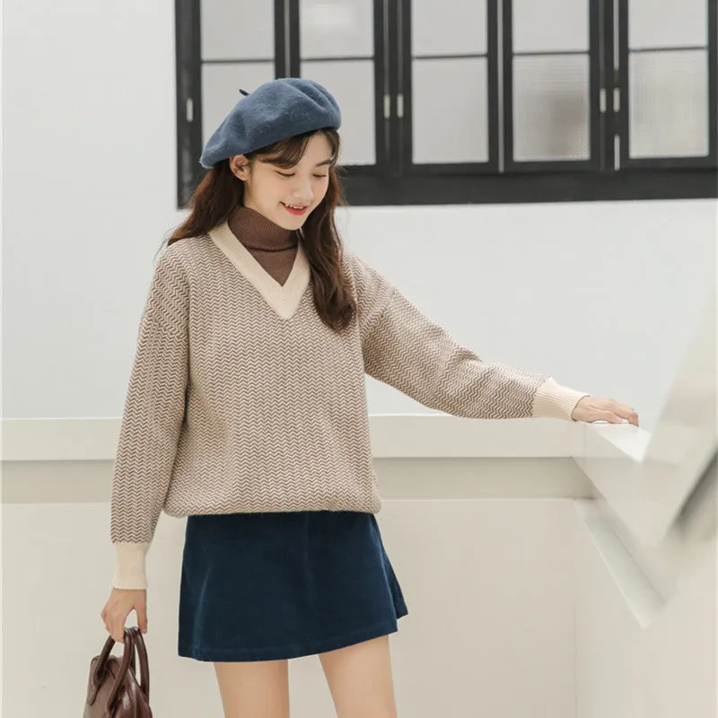 "HALF HIGH COLLAR FAKE TWO-PIECE" SWEATER N111611