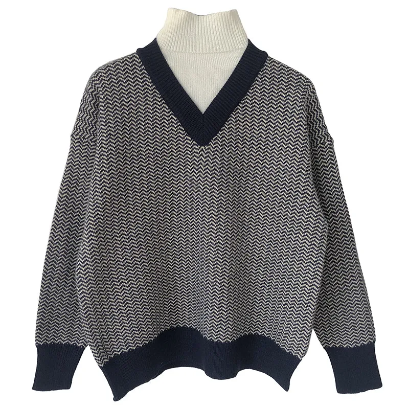 "HALF HIGH COLLAR FAKE TWO-PIECE" SWEATER N111611