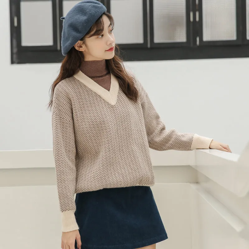 "HALF HIGH COLLAR FAKE TWO-PIECE" SWEATER N111611