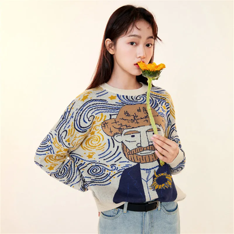 "VAN GOGH OIL PAINTING" SWEATER N111207