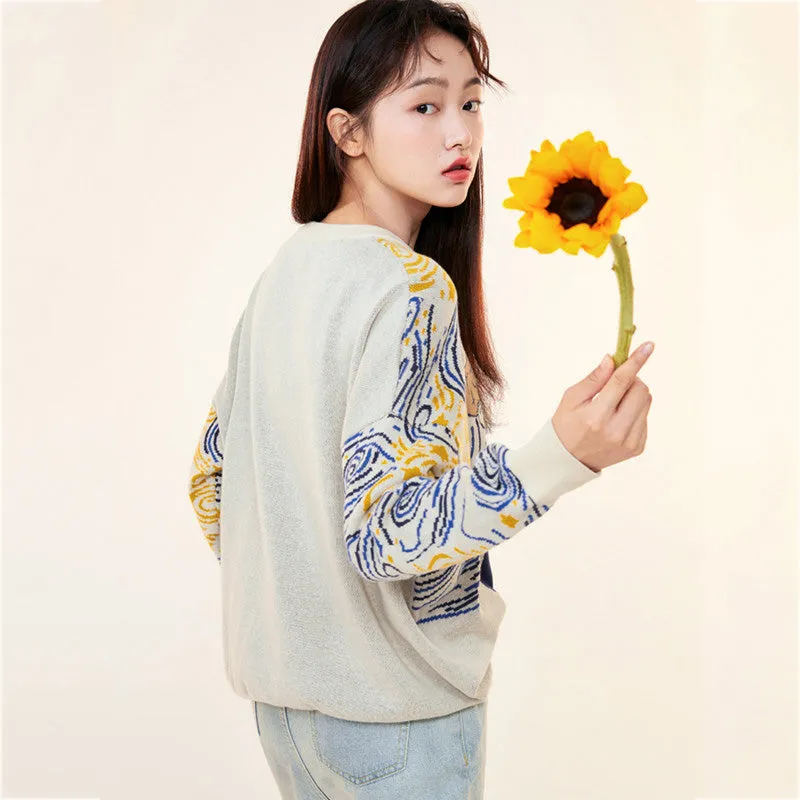 "VAN GOGH OIL PAINTING" SWEATER N111207