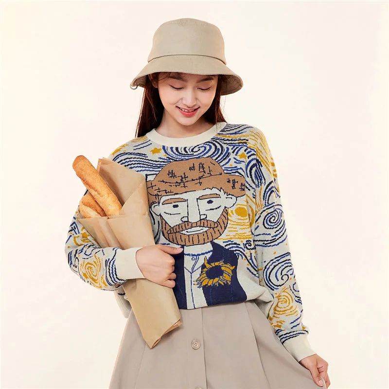 "VAN GOGH OIL PAINTING" SWEATER N111207