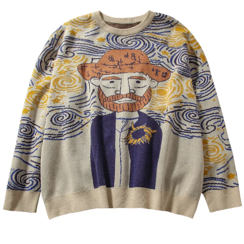 "VAN GOGH OIL PAINTING" SWEATER N111207