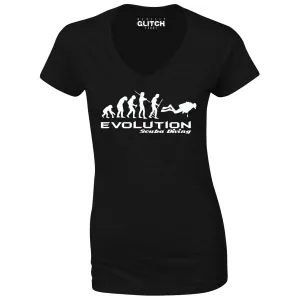 Reality Glitch Evolution of Scuba Diving Womens T-Shirt - V-Neck