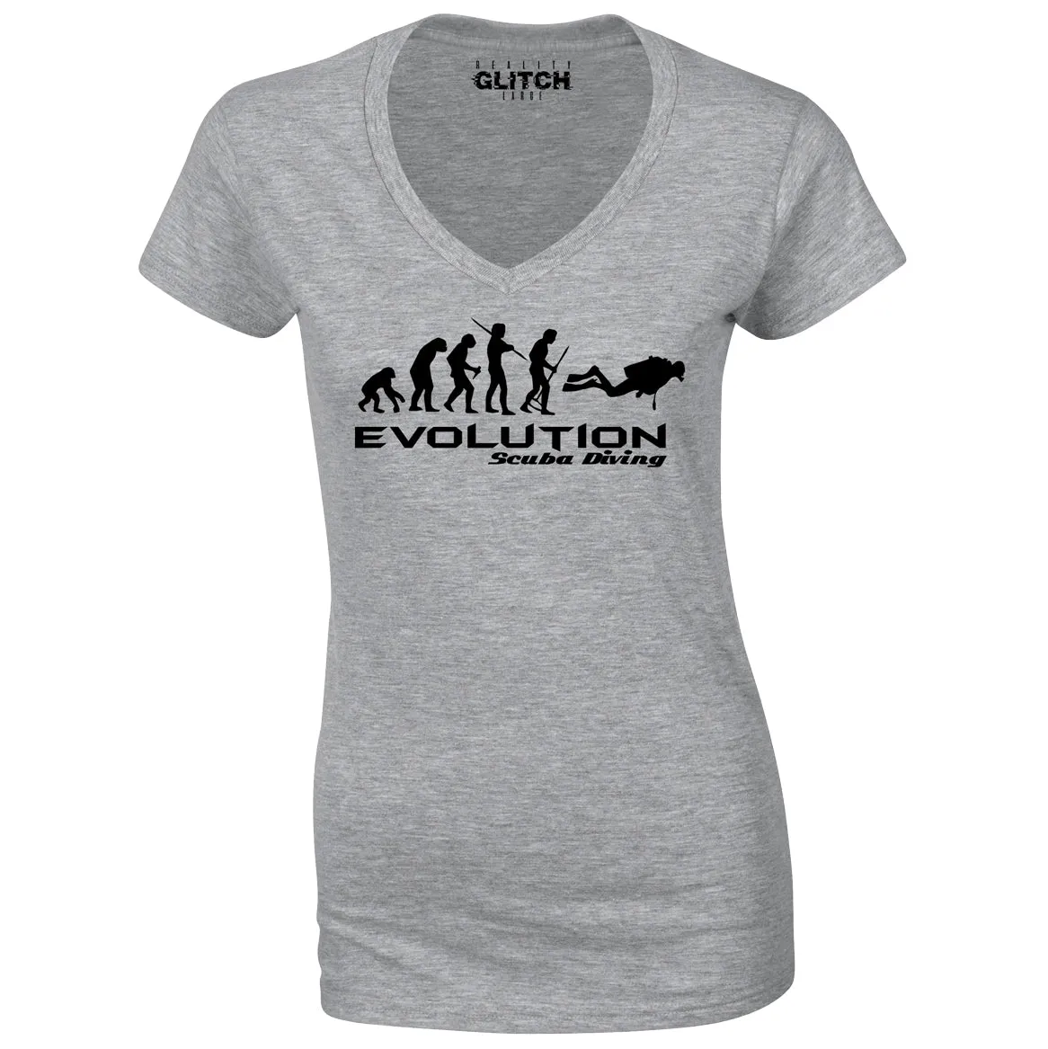 Reality Glitch Evolution of Scuba Diving Womens T-Shirt - V-Neck