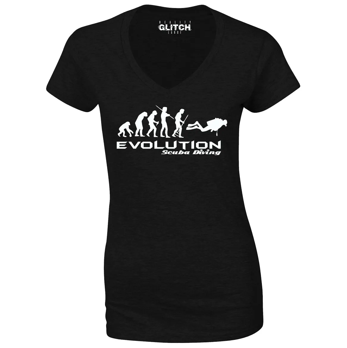 Reality Glitch Evolution of Scuba Diving Womens T-Shirt - V-Neck