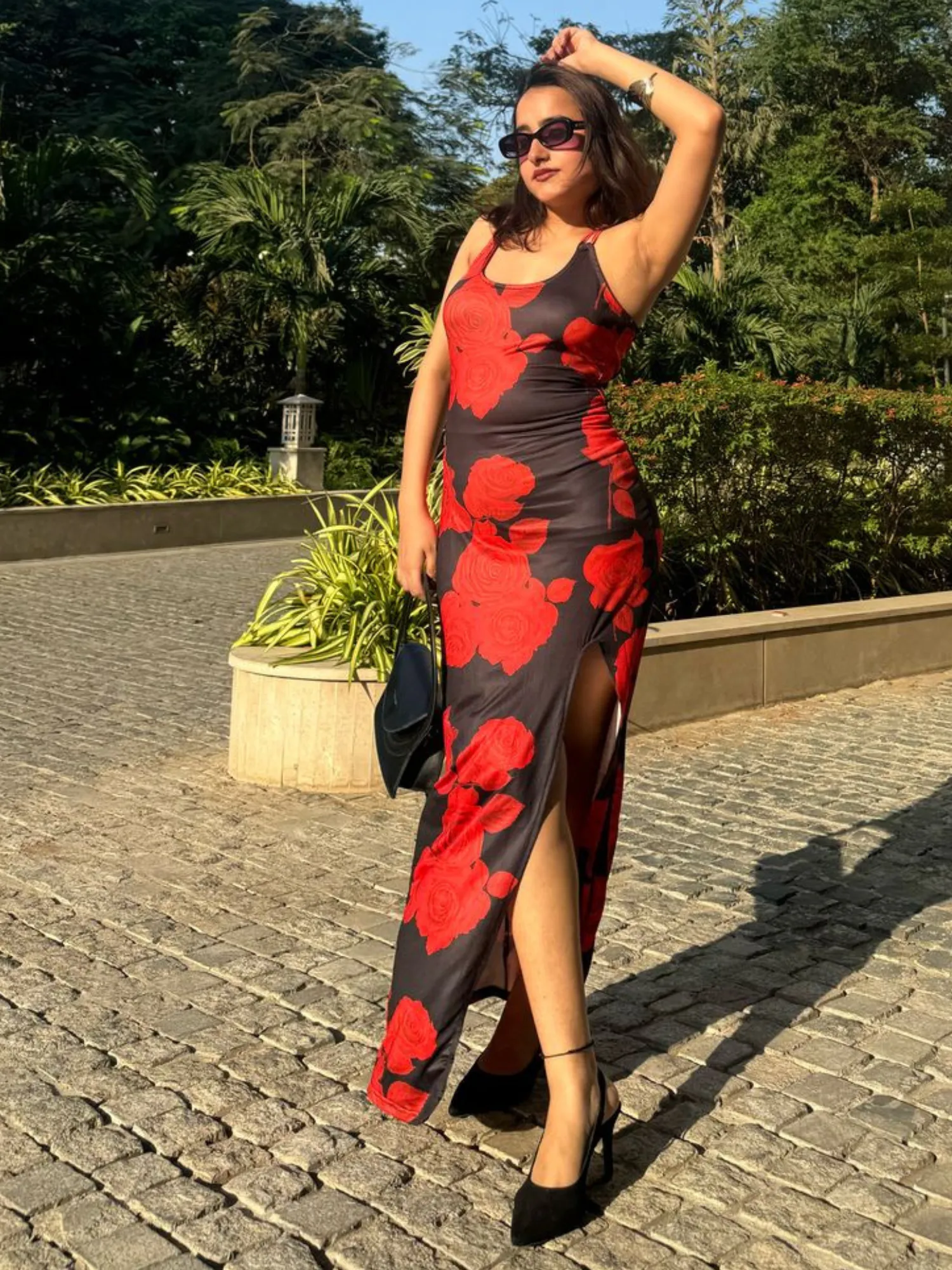 Red & Black Floral Maxi Dress