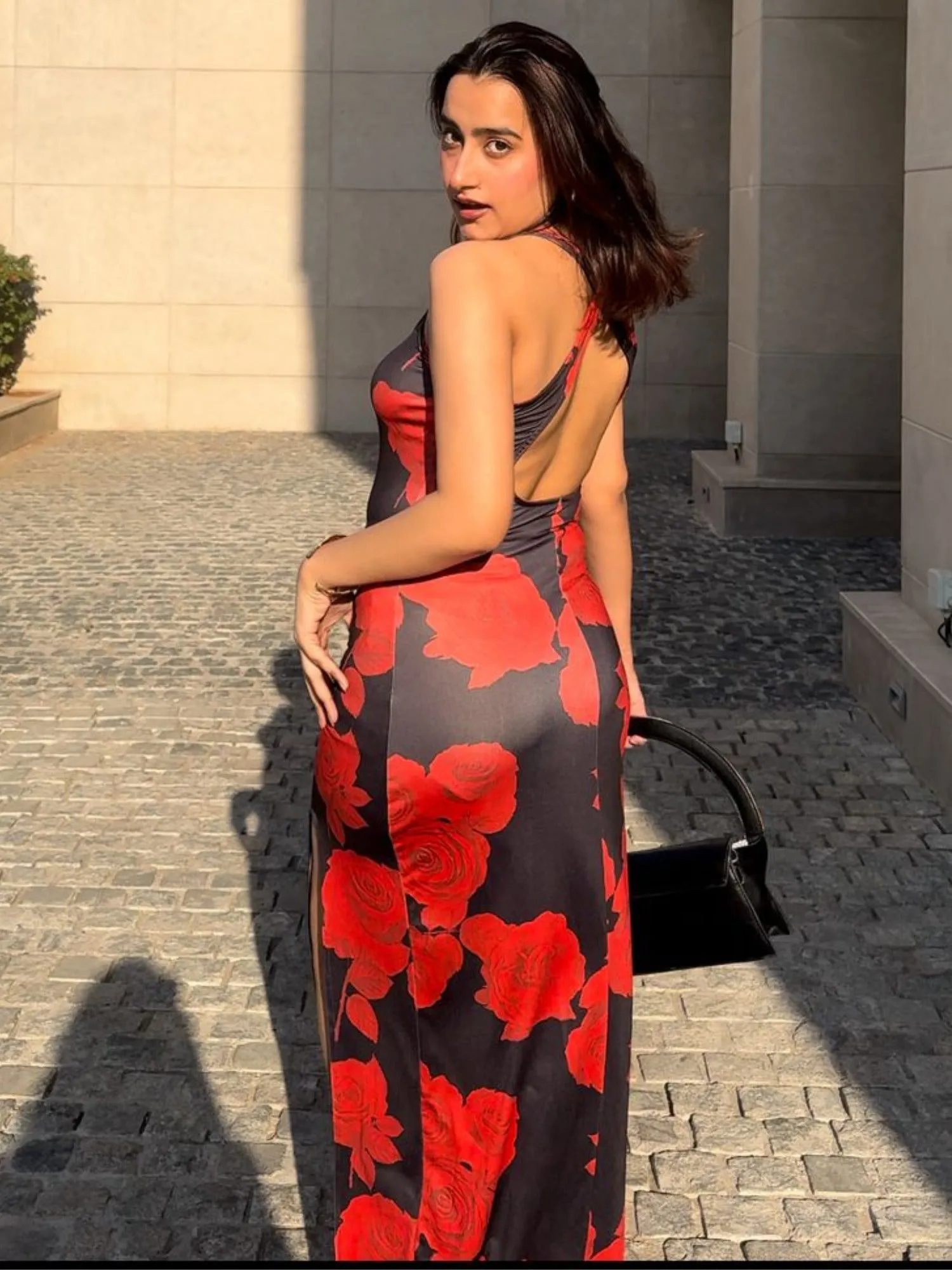 Red & Black Floral Maxi Dress