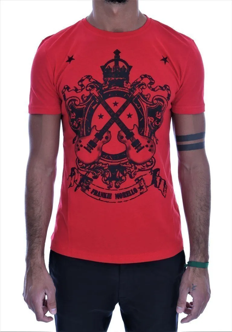 Red Cotton Guitar Crewneck T-Shirt