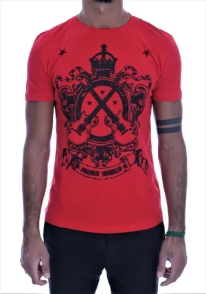 Red Cotton Guitar Crewneck T-Shirt