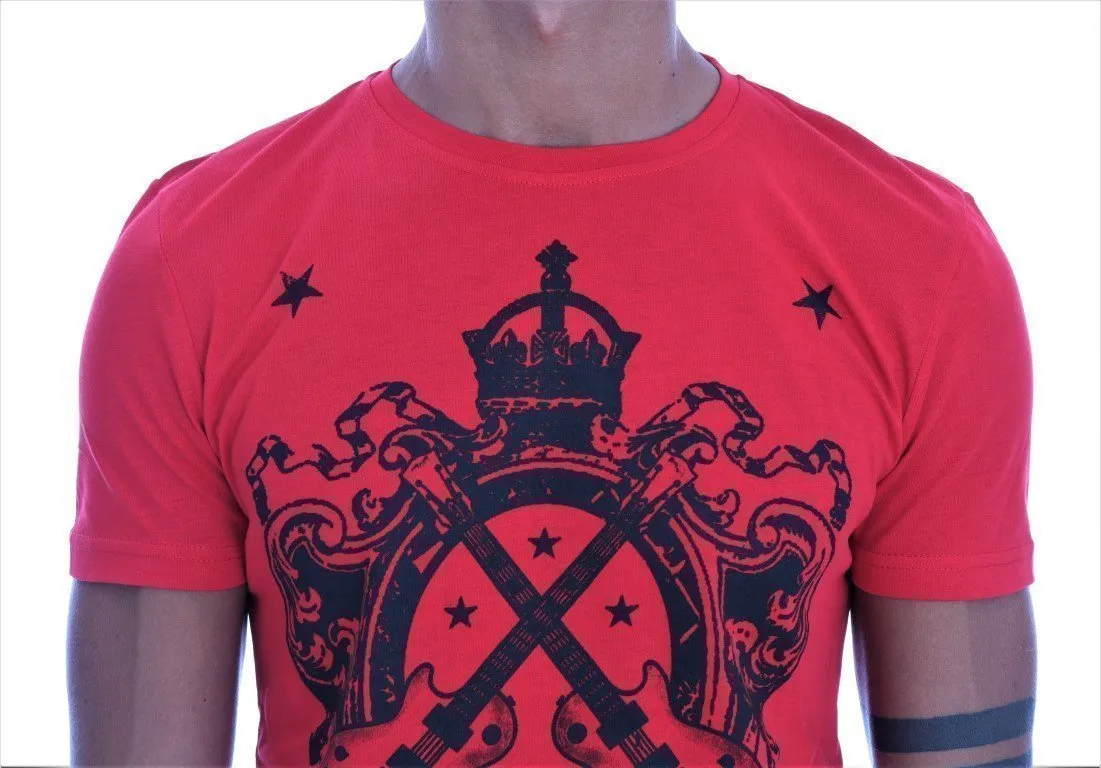 Red Cotton Guitar Crewneck T-Shirt