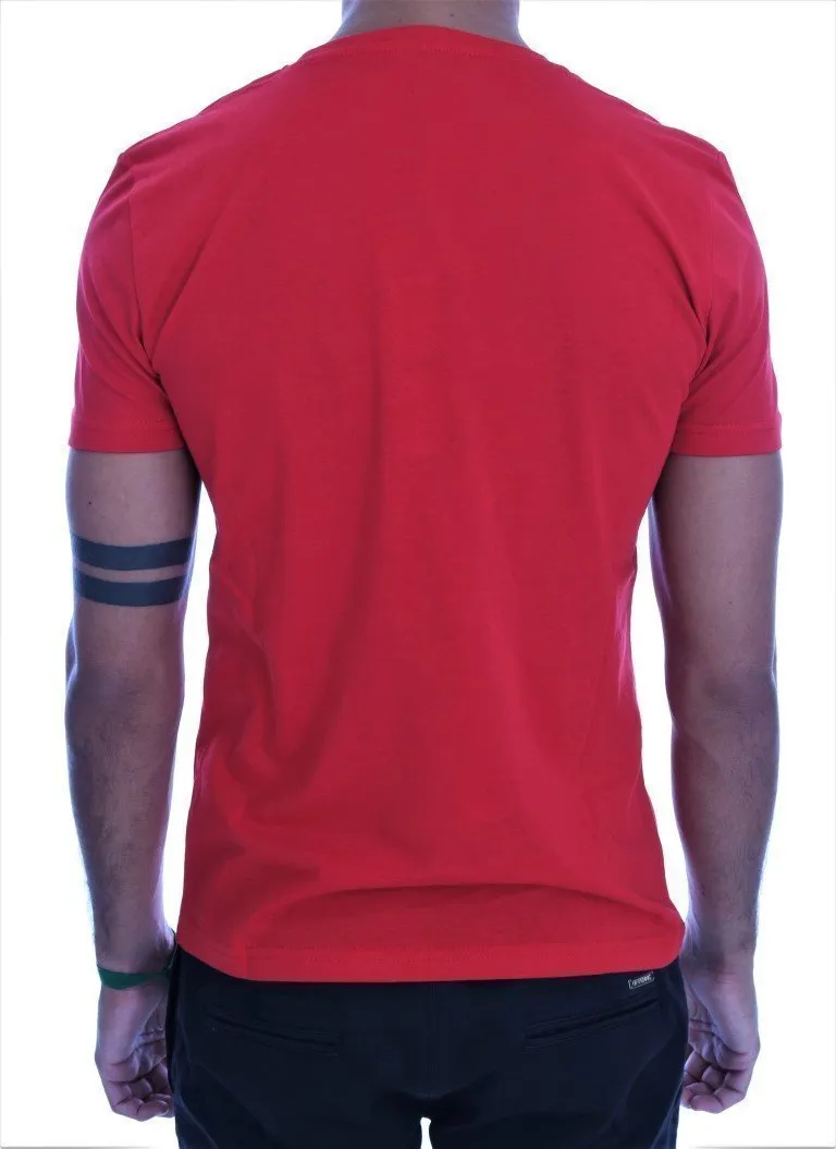 Red Cotton Guitar Crewneck T-Shirt