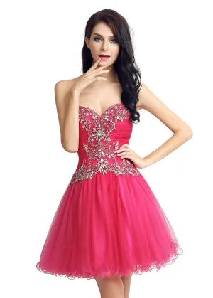 Red  Homecoming Dresses With Beadings