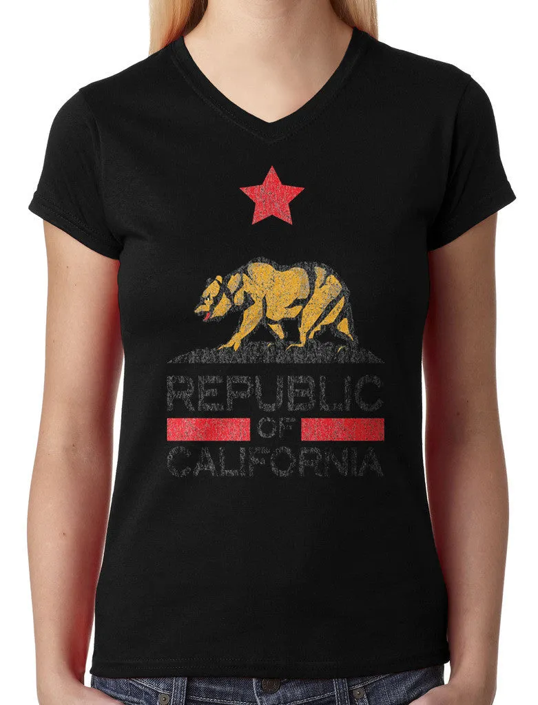 Republic Of California Junior Ladies V-neck T-shirt