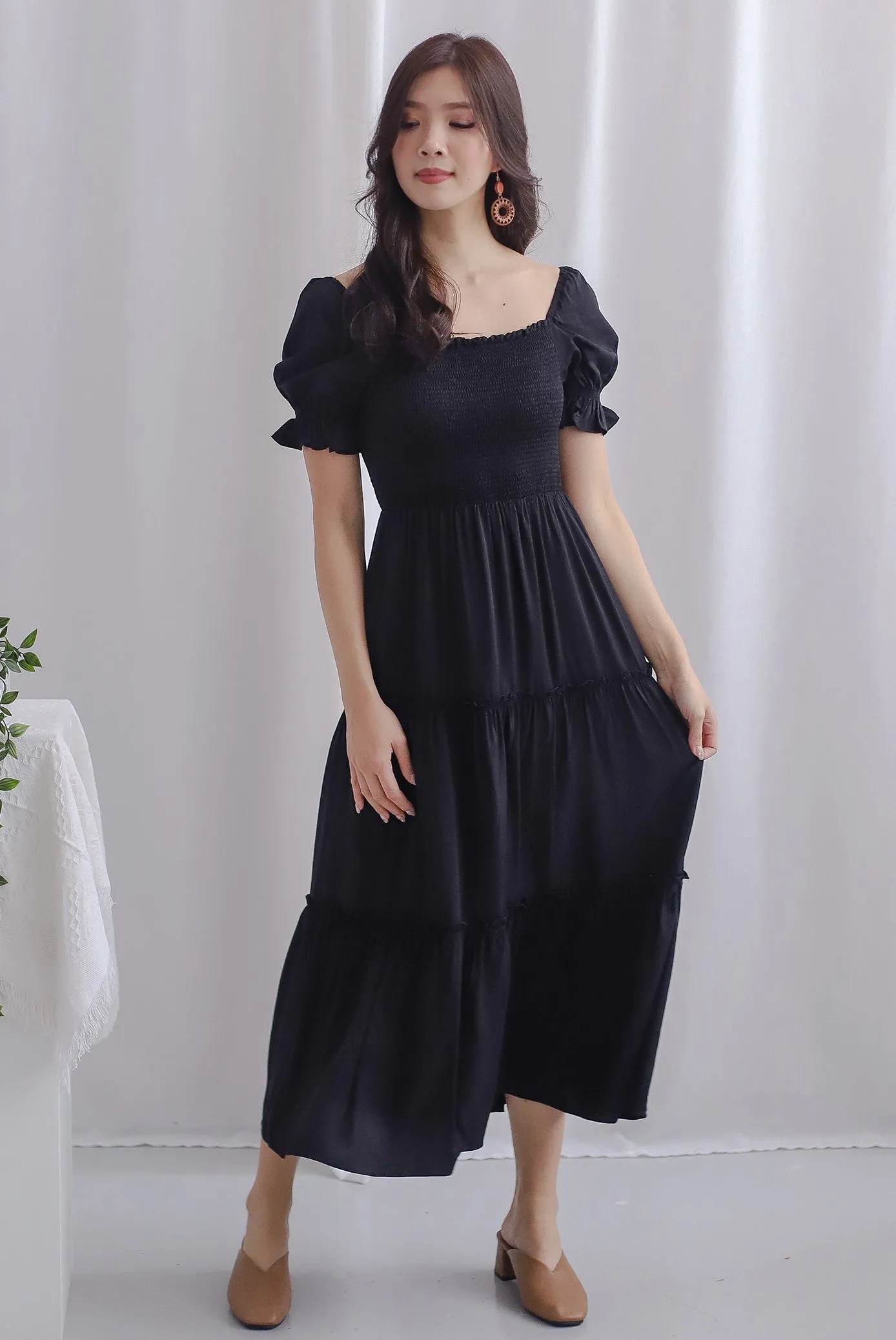*Restocked* Paulette Sleeved Tiered Maxi Dress In Black