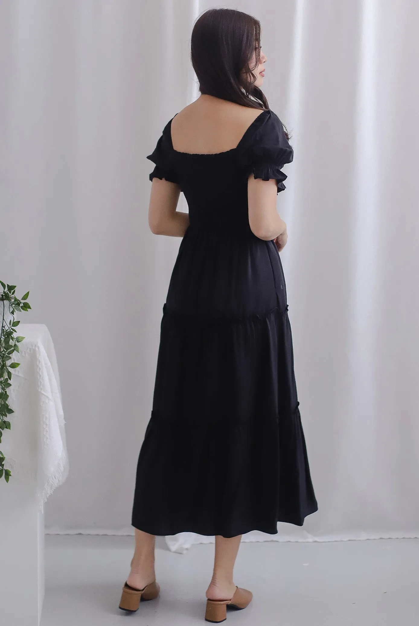 *Restocked* Paulette Sleeved Tiered Maxi Dress In Black