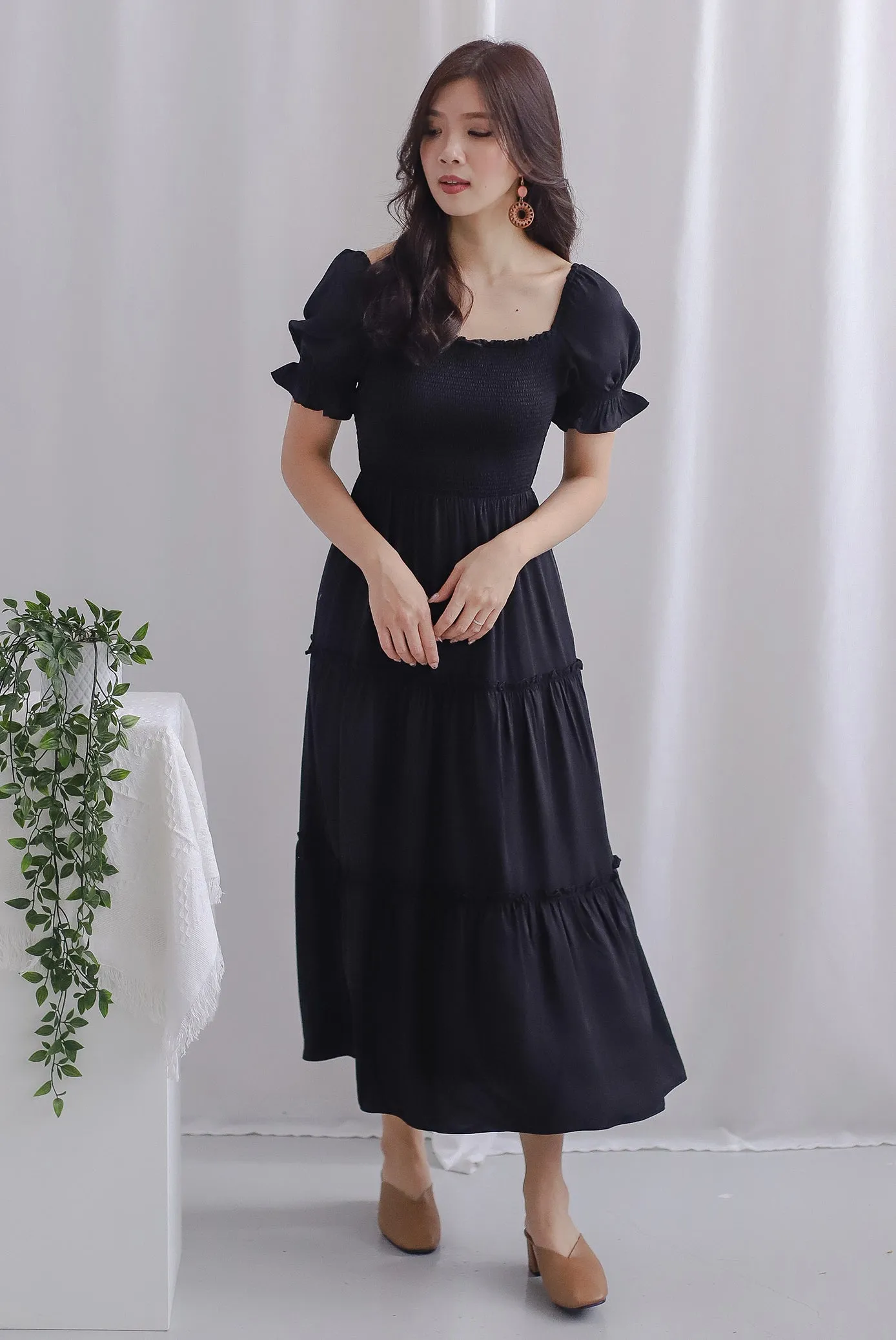*Restocked* Paulette Sleeved Tiered Maxi Dress In Black