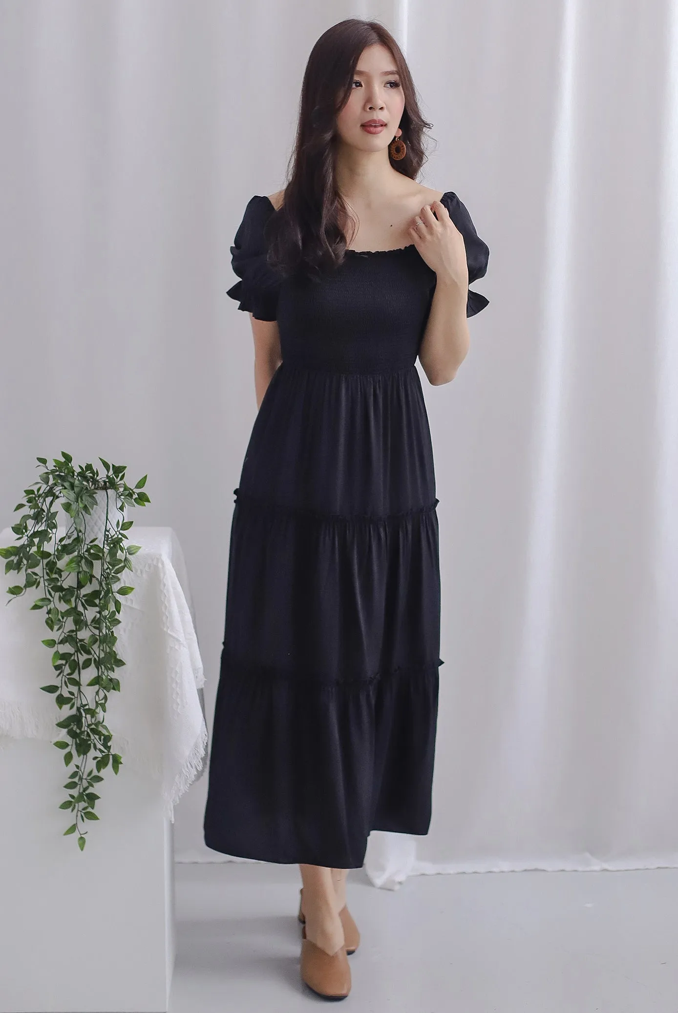 *Restocked* Paulette Sleeved Tiered Maxi Dress In Black