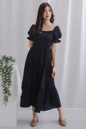 *Restocked* Paulette Sleeved Tiered Maxi Dress In Black