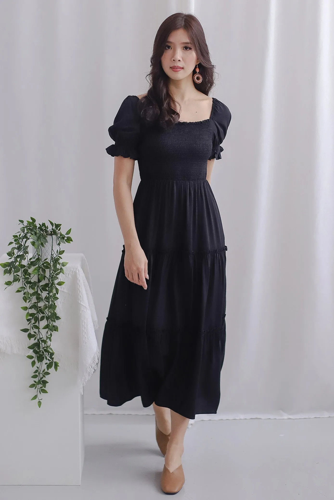 *Restocked* Paulette Sleeved Tiered Maxi Dress In Black