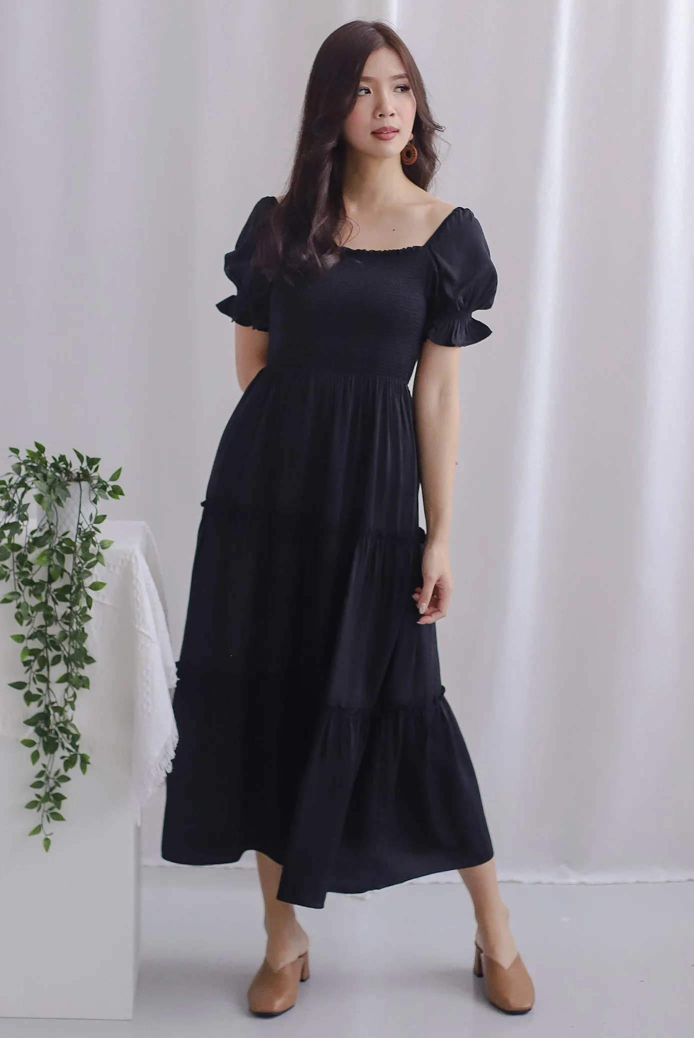 *Restocked* Paulette Sleeved Tiered Maxi Dress In Black