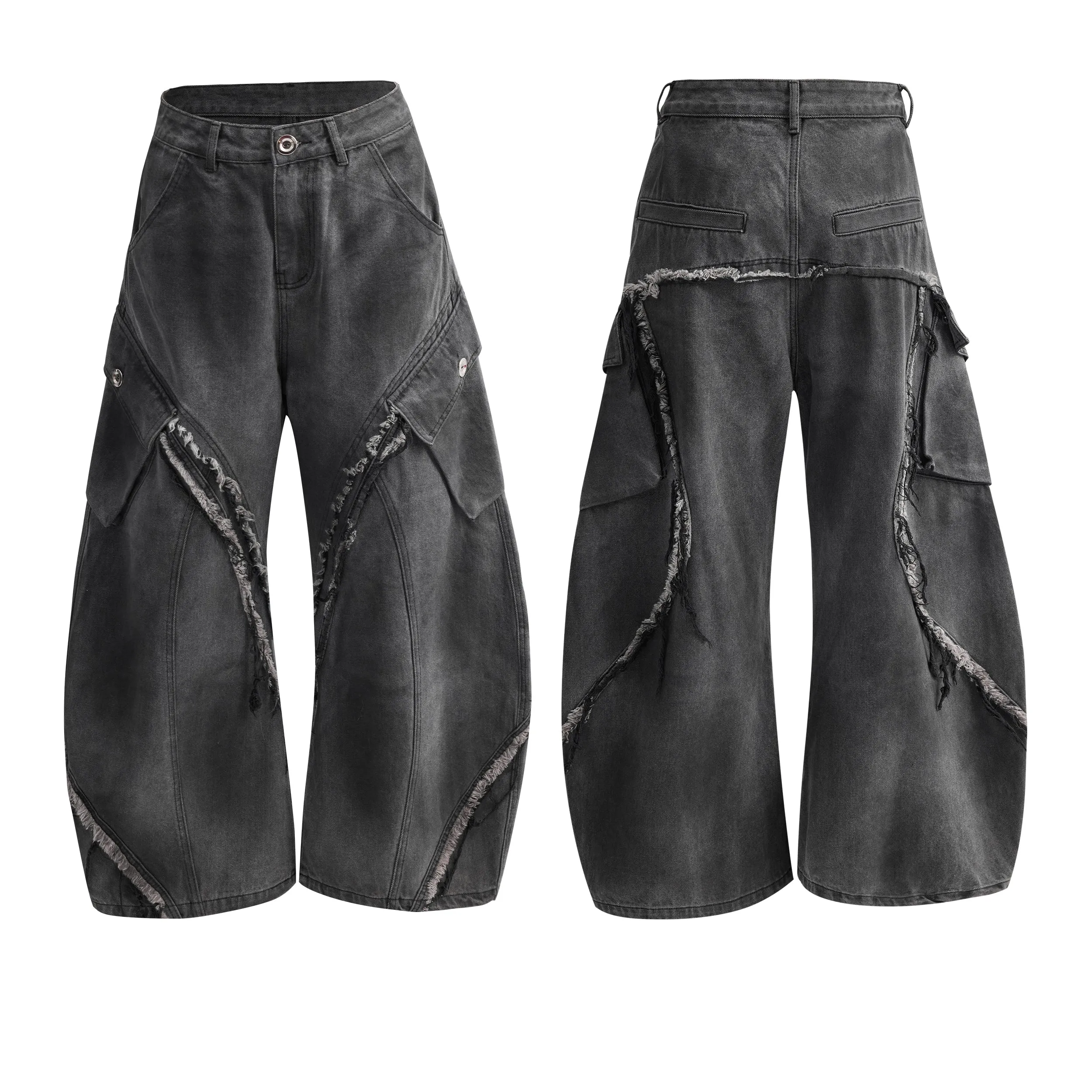 Retro Raw Edge Wide-leg Jeans