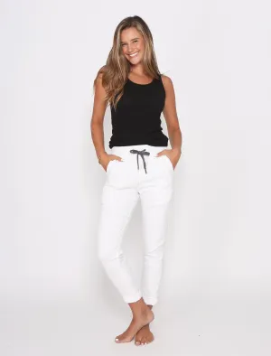Riley Stretch Denim Joggers - White