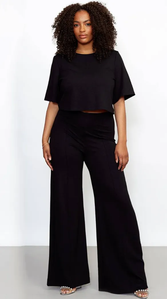 Ripley Rader Black Ponte Knit Wide Leg Pant