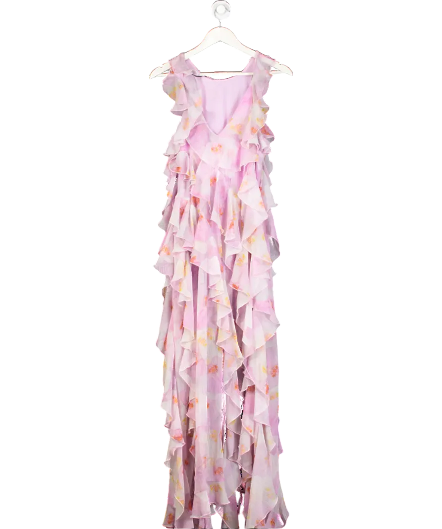River Island Purple Floral Ruffle High Low Maxi Dress UK 8