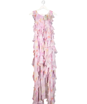 River Island Purple Floral Ruffle High Low Maxi Dress UK 8