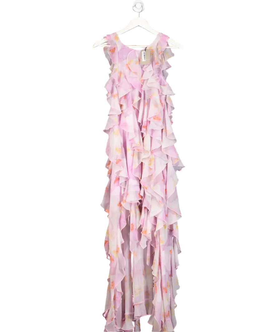 River Island Purple Floral Ruffle High Low Maxi Dress UK 8