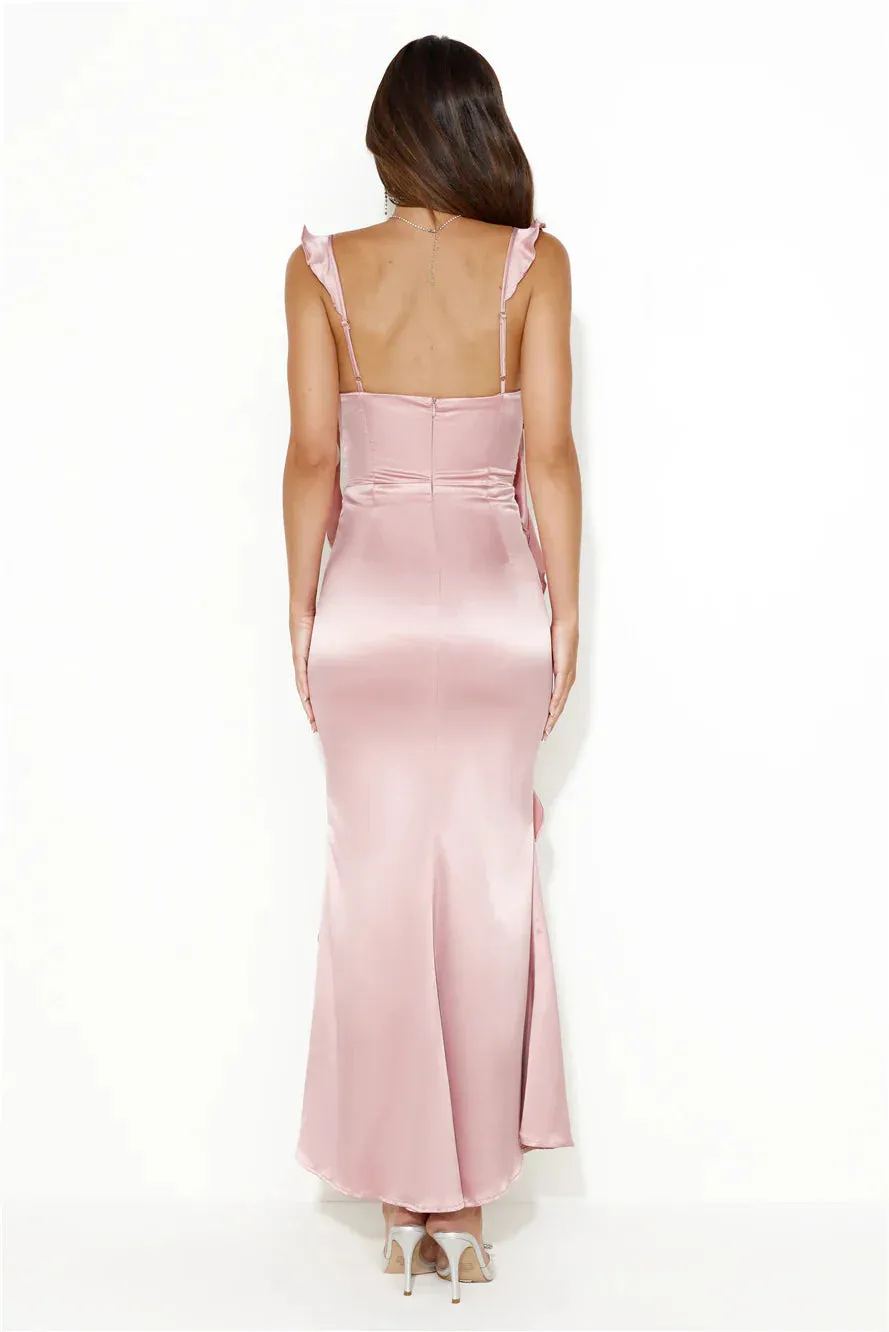 Romance High Satin Maxi Dress Blush