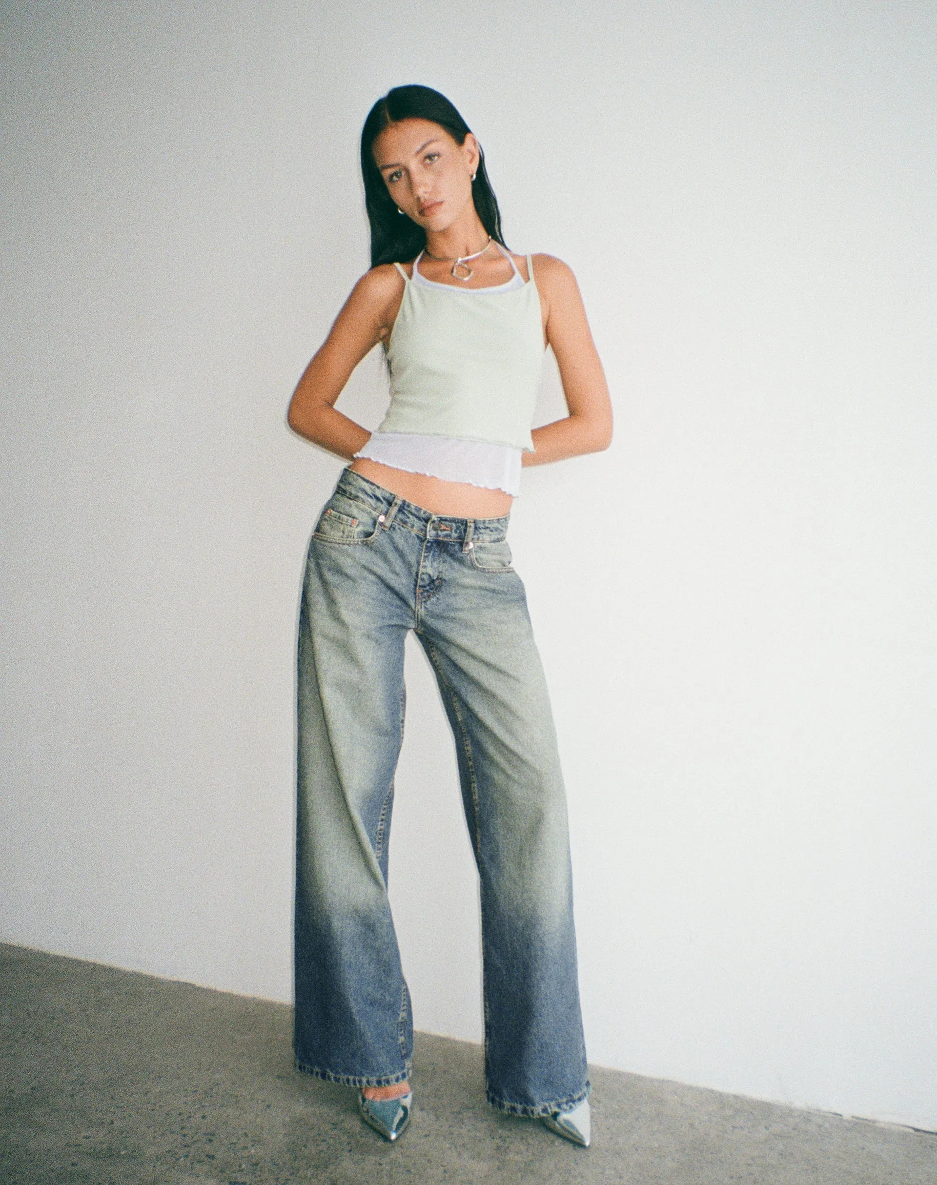 Roomy Extra Wide Low Rise Jeans in Extreme Blue Green