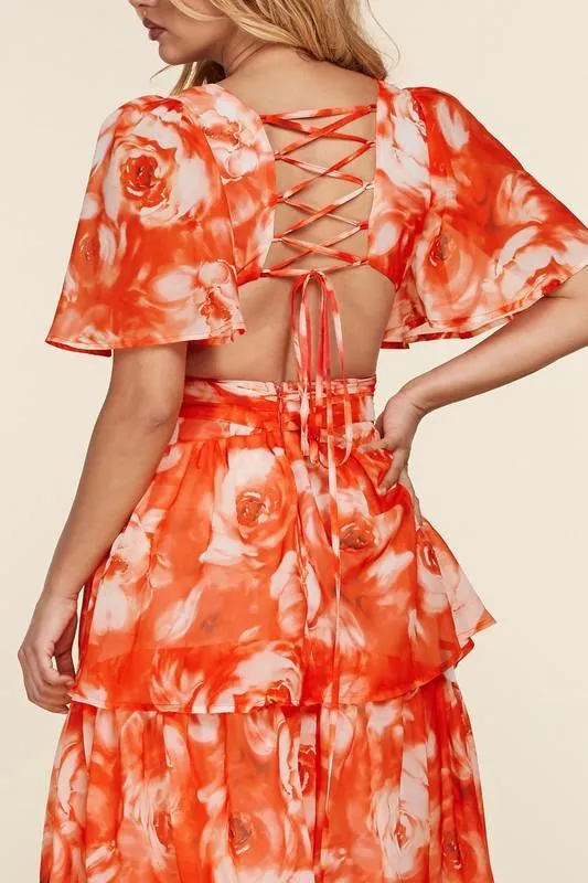 ROSES WITH DRAWSTRING BACK MAXI DRESS