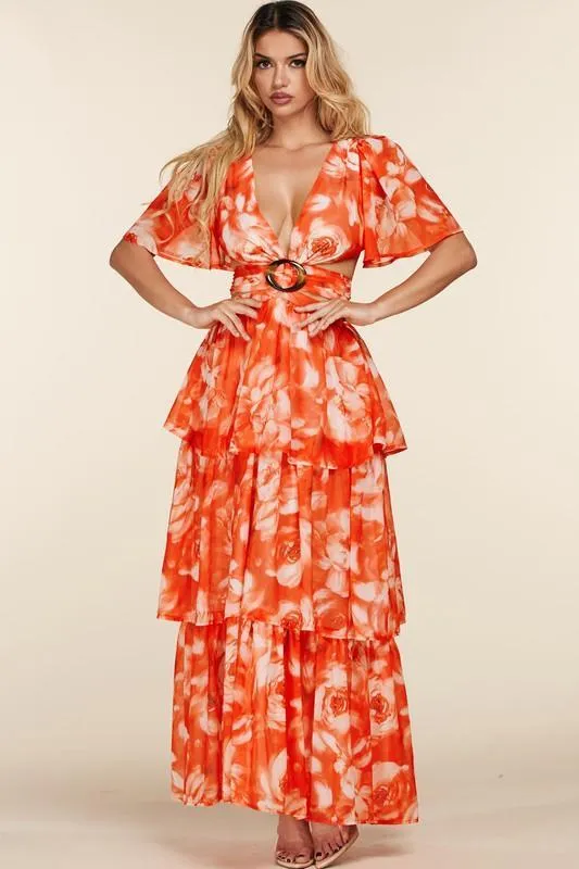ROSES WITH DRAWSTRING BACK MAXI DRESS