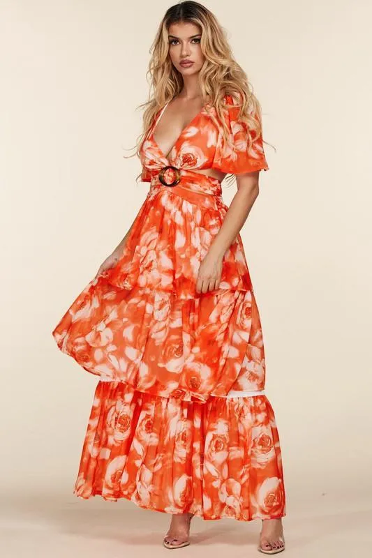 ROSES WITH DRAWSTRING BACK MAXI DRESS