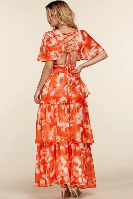 ROSES WITH DRAWSTRING BACK MAXI DRESS