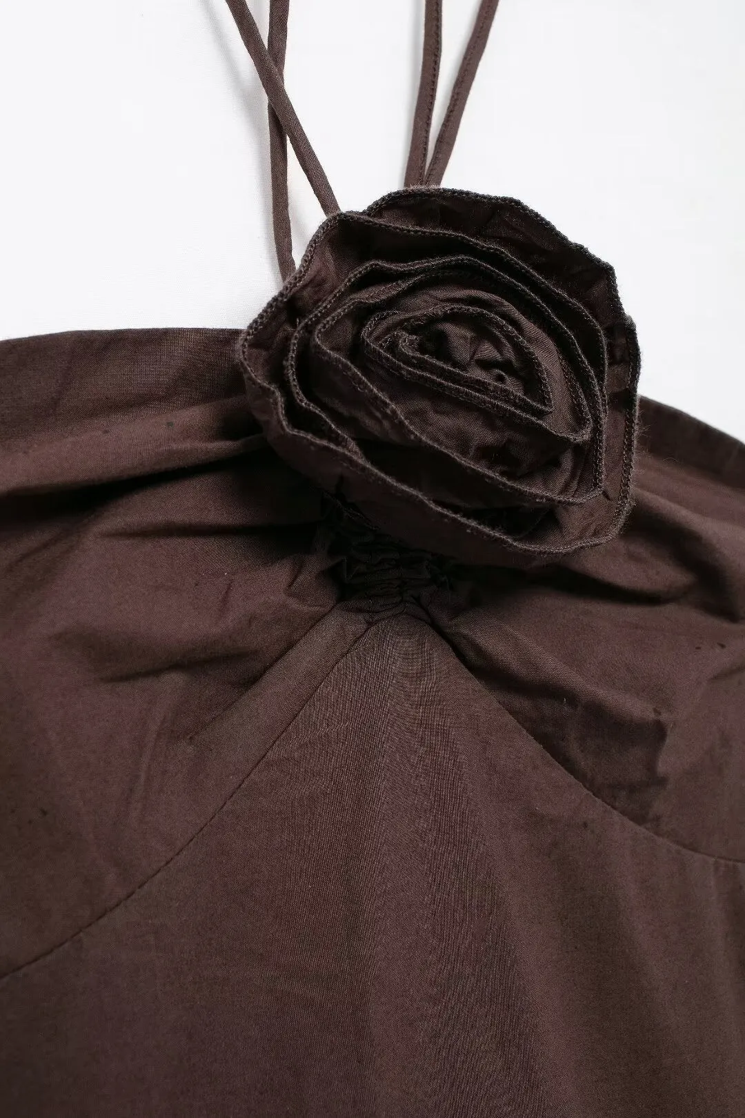 Rosette Shirred Halter Maxi Dress