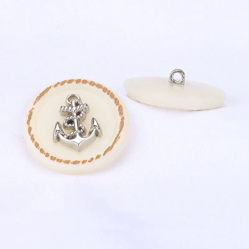 Round Beige Anchor Themed Resin Metal Hand Sewing Buttons for Coats 12PCS