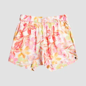 Roxy Blue Ocean Floor Shorts Snow White Bayside Blooms - Girls