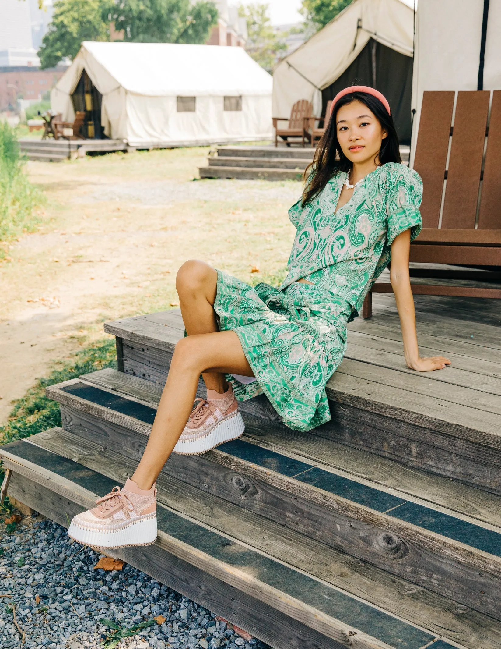 Ruby Skirt in Mason Paisley Green by Love the Label