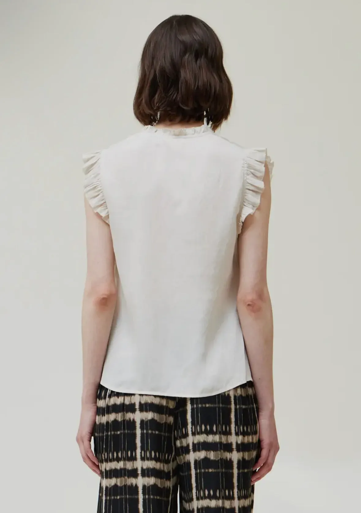 Ruffle Sleeve Satin Blouse -Yogurt