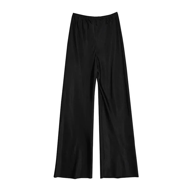 Satin Wide Leg Pants Long Floor Casual Pants Women's Spring Summer Trousers
