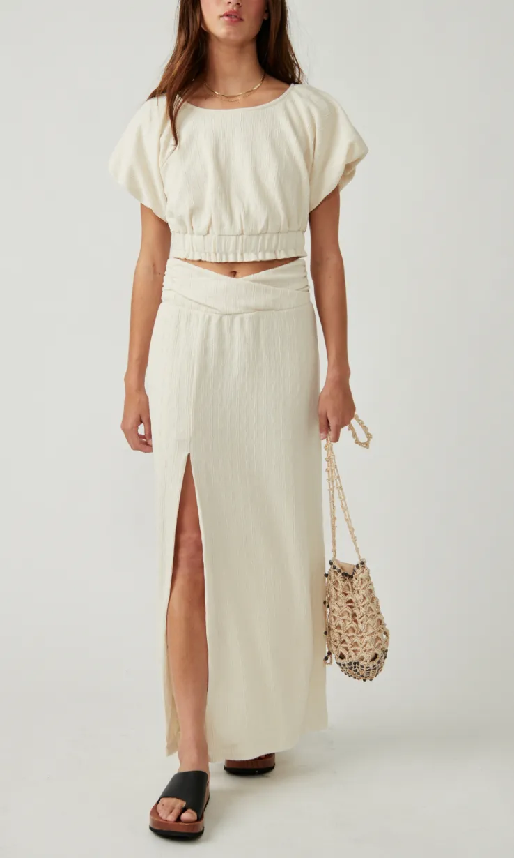 Scoop Neck Flutter Sleeve High Rise Midi Skirt Set
