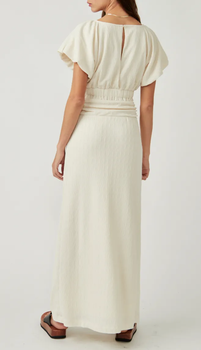 Scoop Neck Flutter Sleeve High Rise Midi Skirt Set