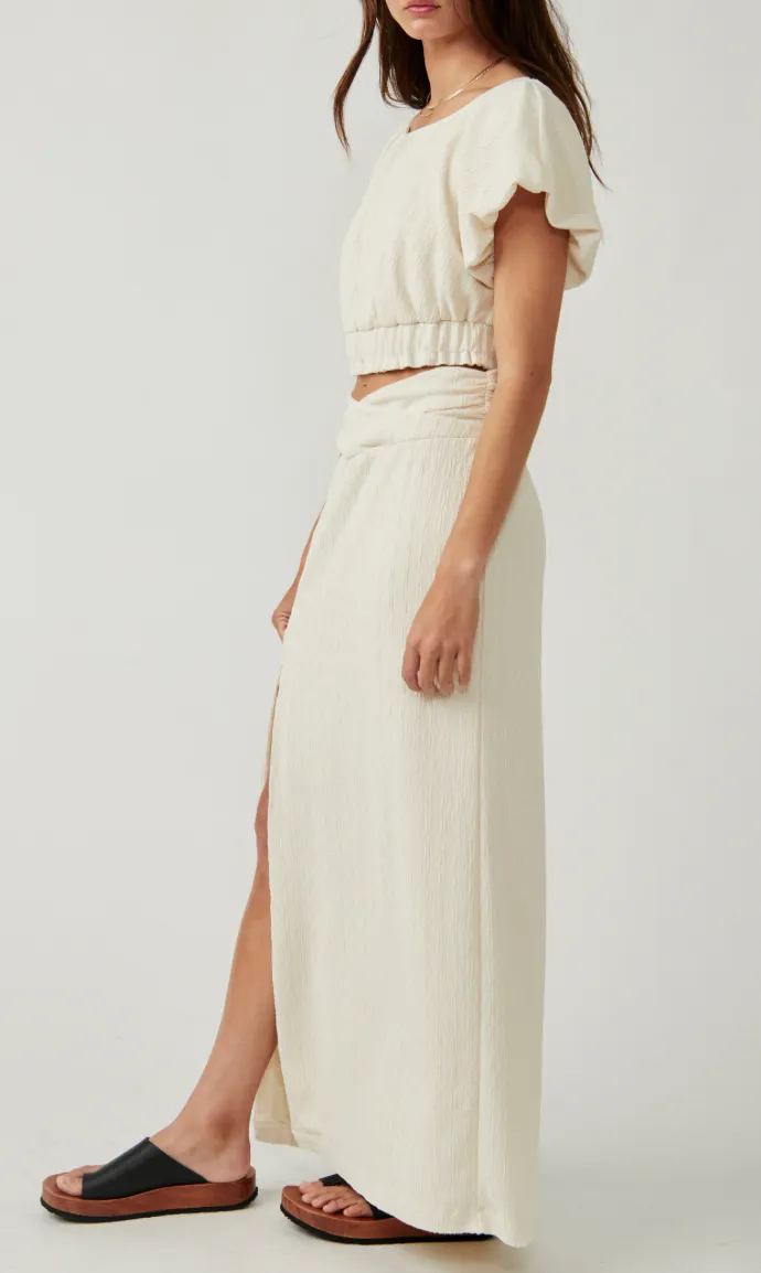 Scoop Neck Flutter Sleeve High Rise Midi Skirt Set