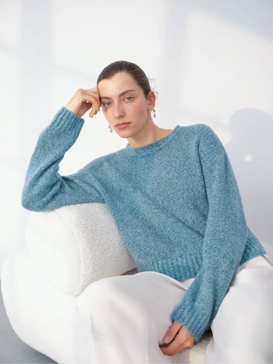 SCOUT CREW NECK SWEATER IN PEACOCK BLUE