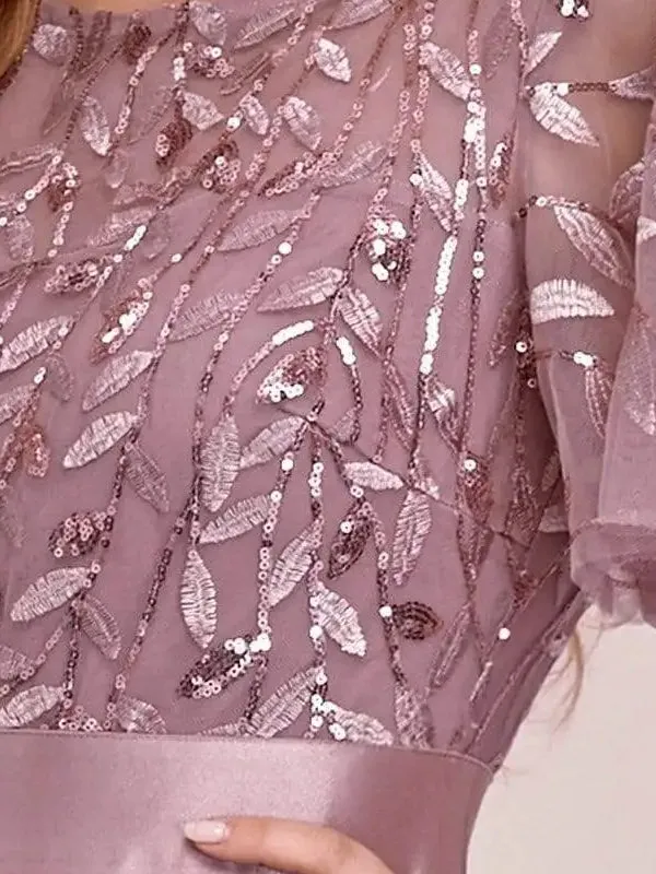 Sequin Mesh Leaf Maxi Prom Dress Sparkle Evening Dresses